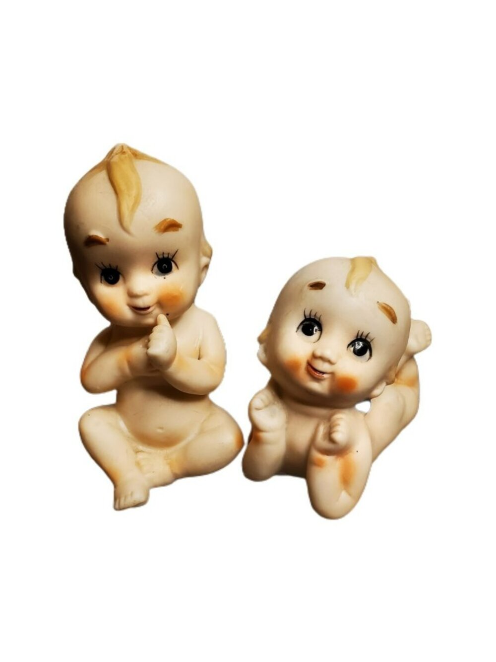 Vintage Norcrest Japan Kewpie Babies with Blue Wings Bisque Figurines